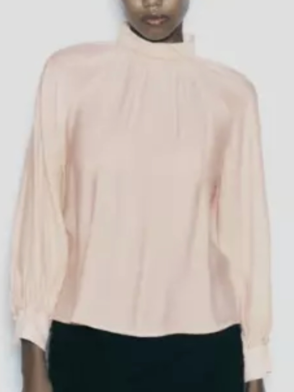 Zara Beige Pink Roll Neck Top with Faux Pearl Detail Sleeves Blouse